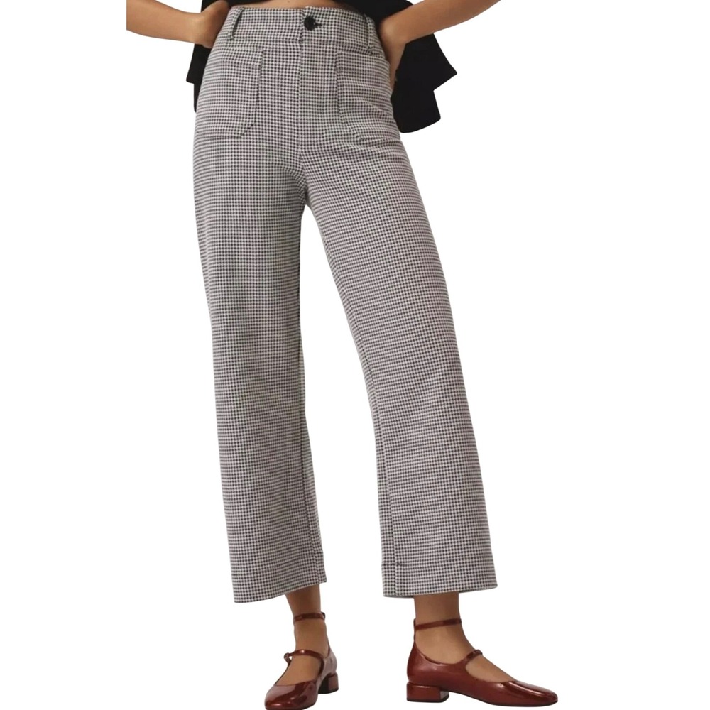 Maeve Anthropologie The Colette Pants Black White Houndstooth Wide Leg Size 31